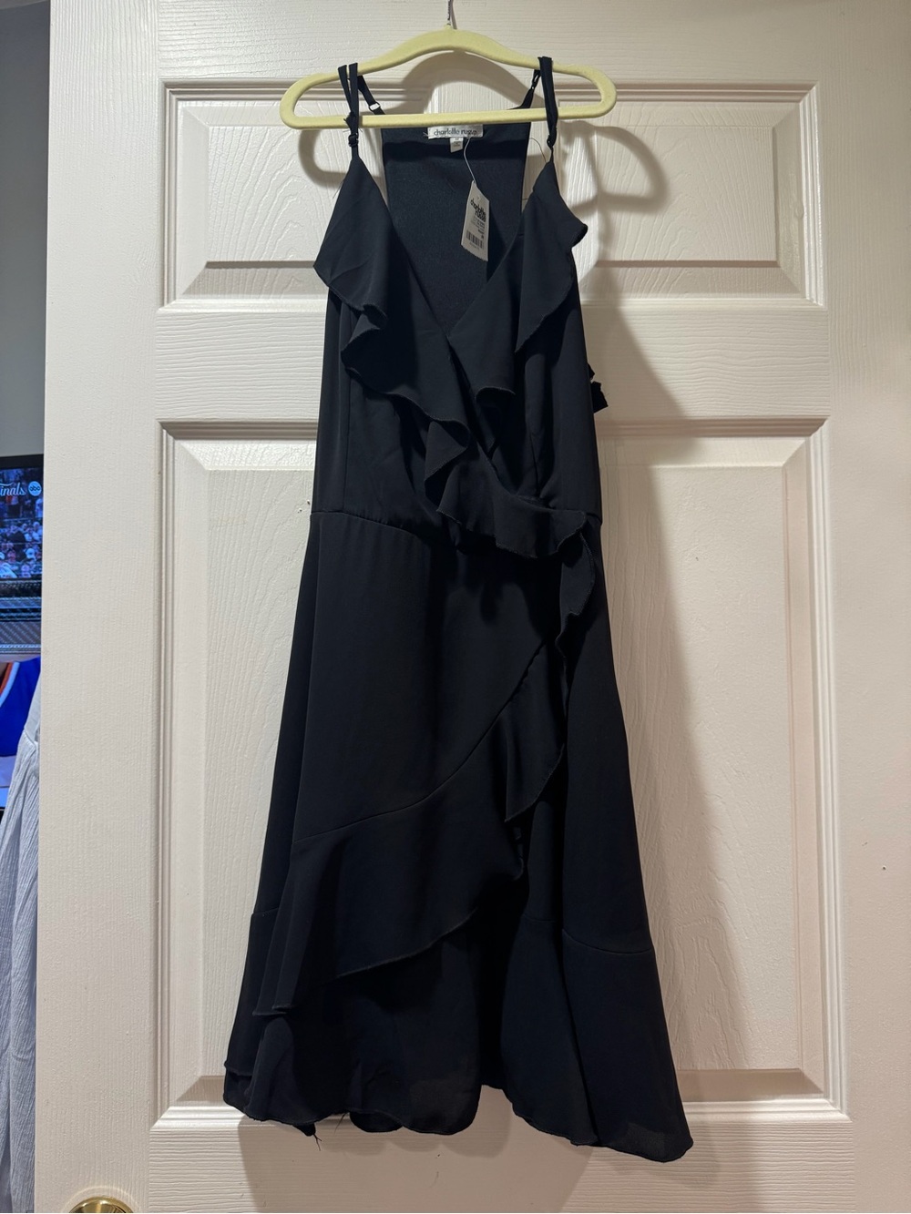 Charlotte Russe Black Ruffle V-Neck Mini Dress